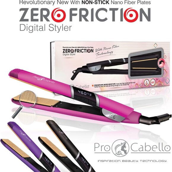 PROCABELLO Nano Fiber Flat Iron w/Zero Friction Technology (Pink) (NEW IN BOX) - Picture 1 of 8